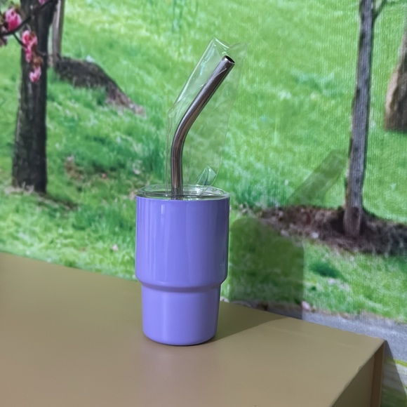 Tiny tumbler shot tumbler stainless steel in purple includes straw - Picture 11 of 11